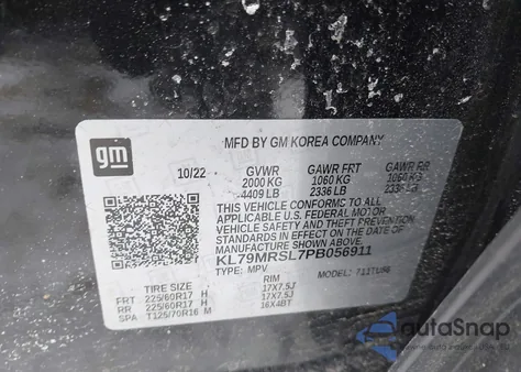 2023 Chevrolet Trailblazer Awd Lt z USA, uszkodzony, nr VIN KL79MRSL7PB056911